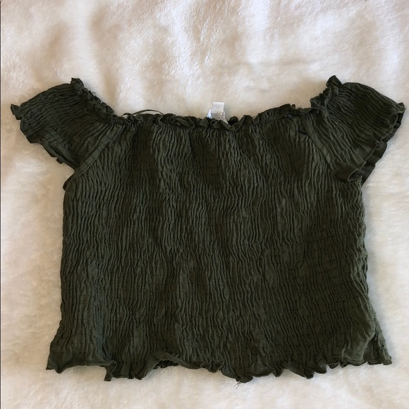 It Girl Tops - Olive Green Off the Shoulder Crop Top